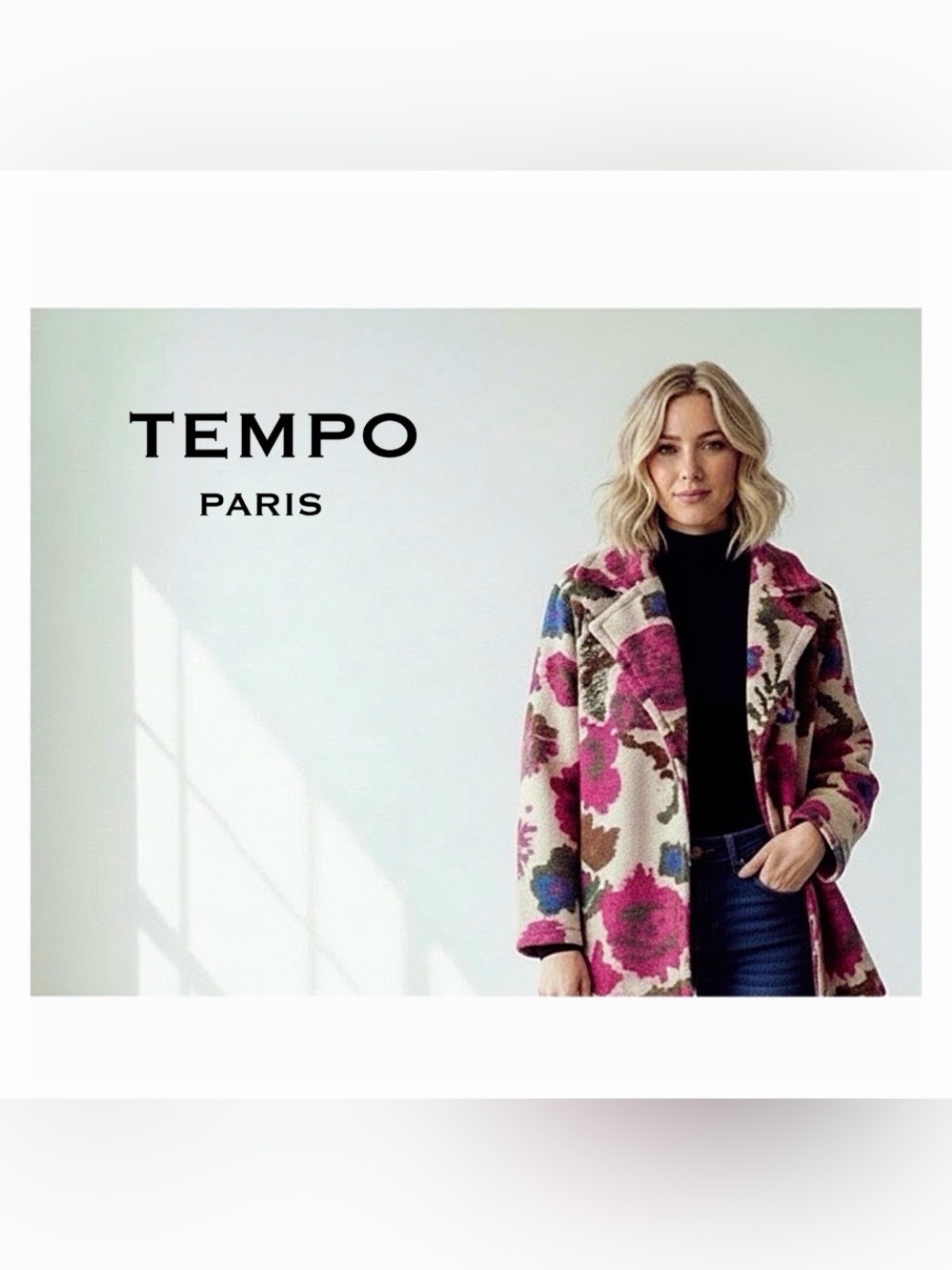 NWT TEMPO PARIS Woven Botanical Motif Mid-Length Coat